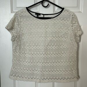 Talbots 18 Women’s Petite White Crochet Blouse with Faux Leather Trim